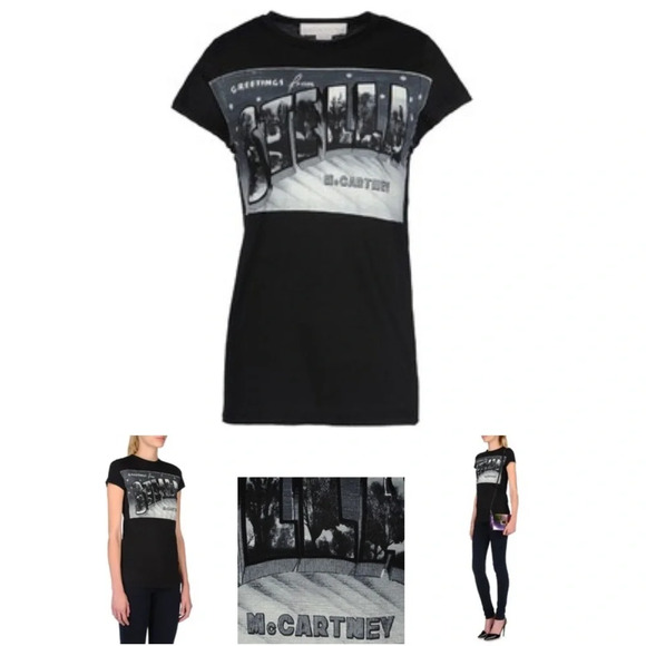 NWOT COTTON SILK Stella McCartney Greetings black tee grunge T-shirt 44 8 10 M - Picture 9 of 10